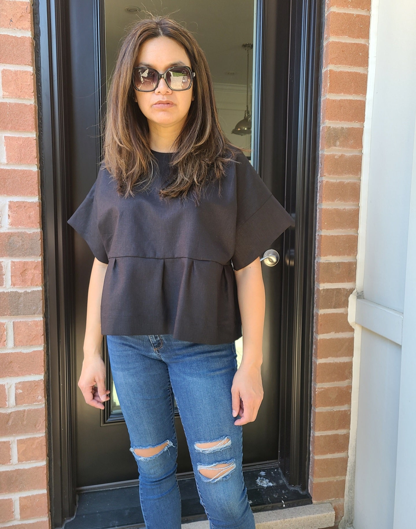 Lena Linen Top Black