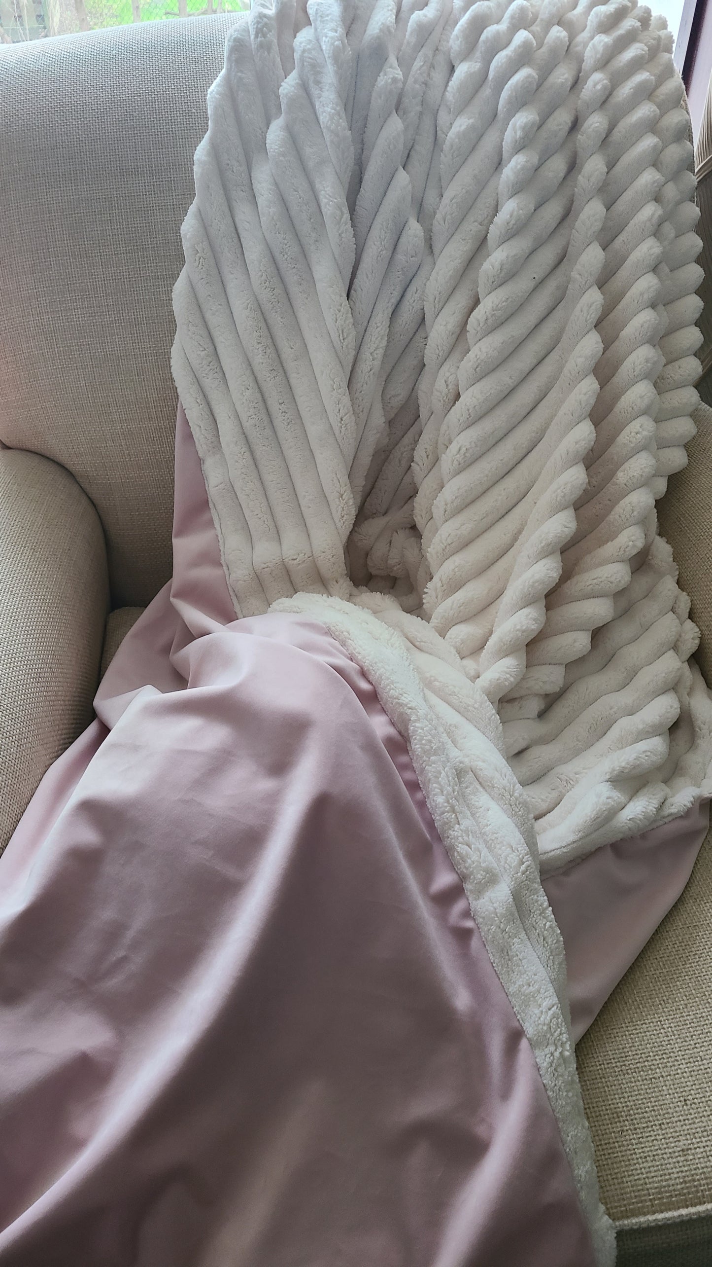 Blush Pink Velvet with Cream Corded Chenille Throw