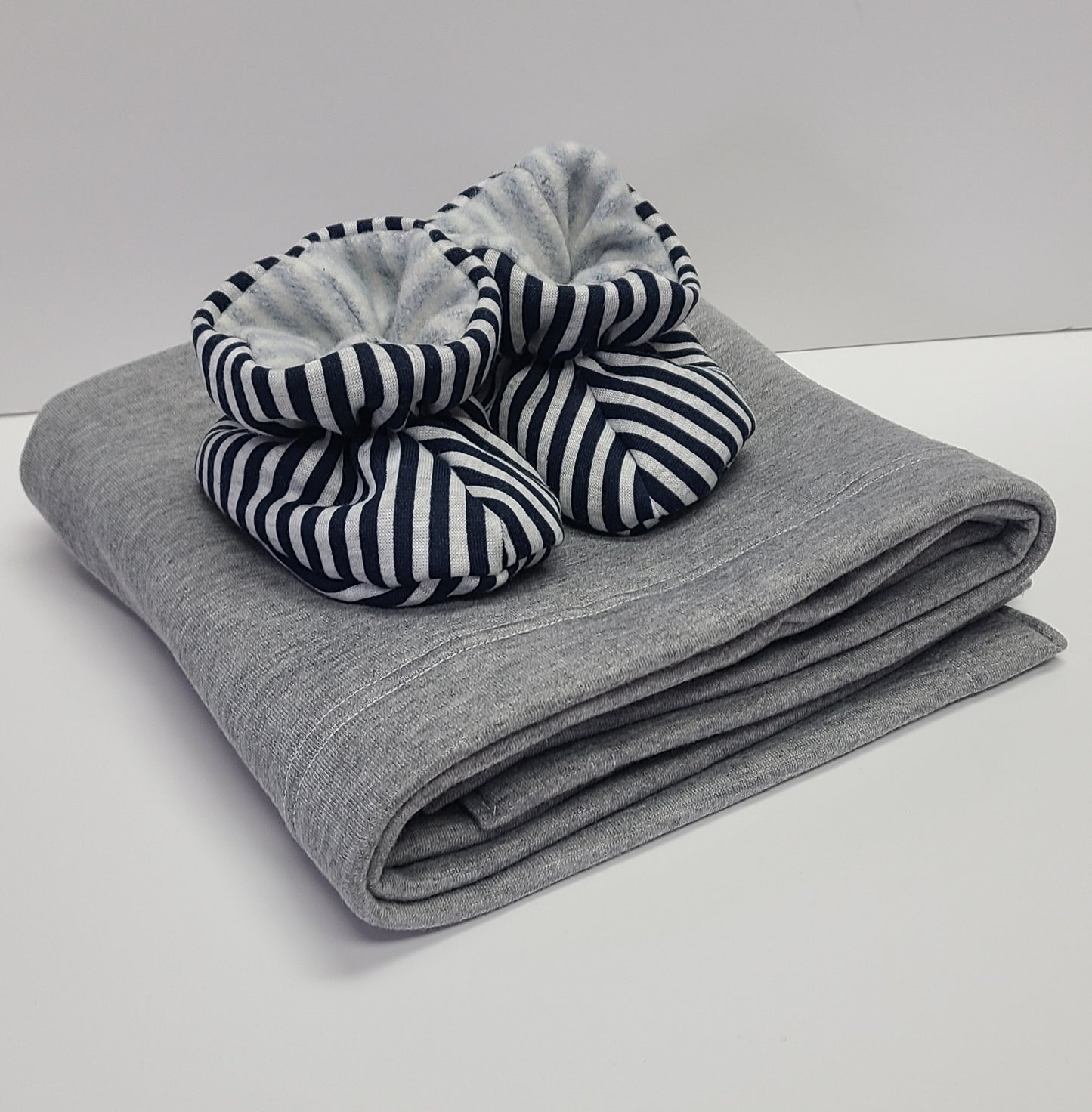 Booties + Blanket Set : Navy Stripe, Grey