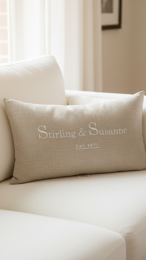 Established Custom Linen Pillow Casual Style with white Embroidery