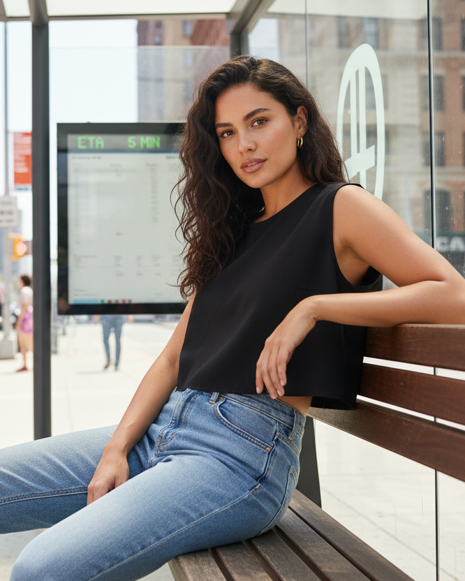 The KIKI Linen Top in Black