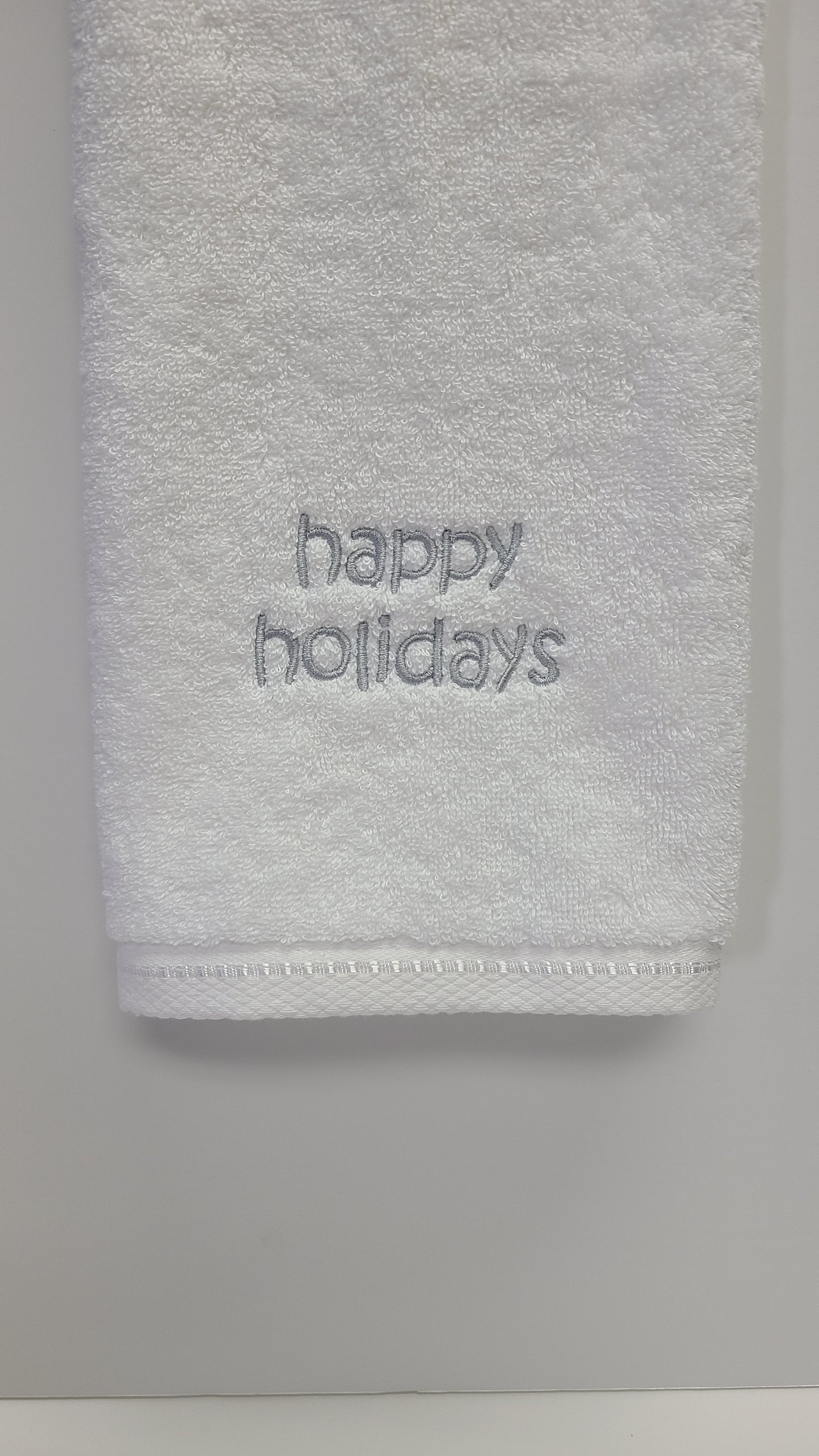 Happy holidays Hand Towel Silver Grey Embroidery