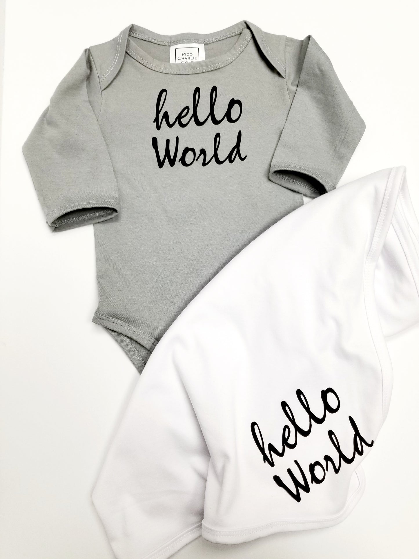 Hello World Long Sleeve One Piece + Swaddle Blanket Set