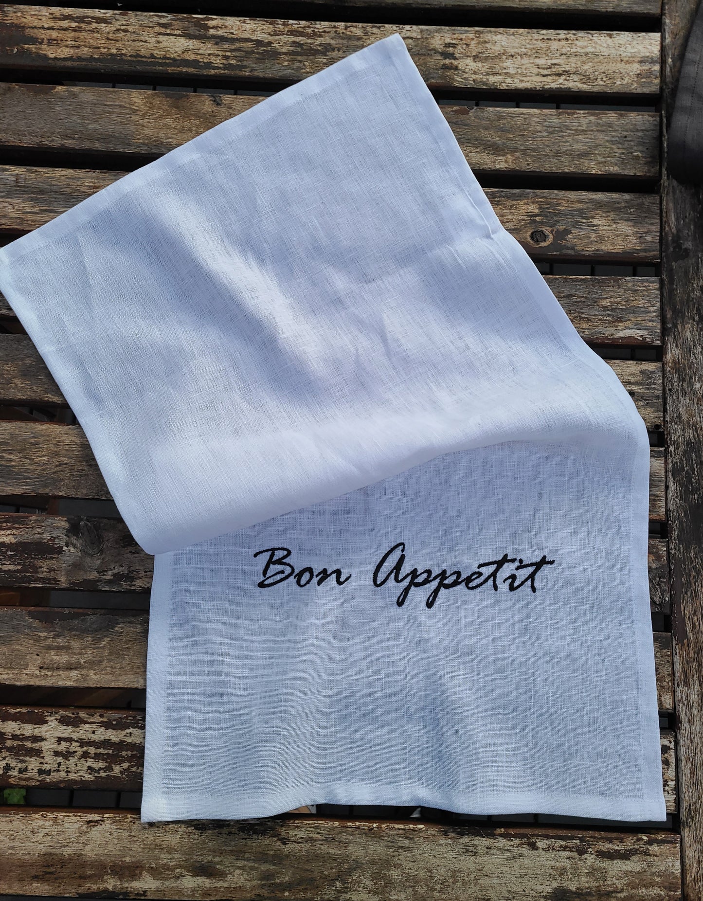 Bon Appetit white Linen Tea Towel