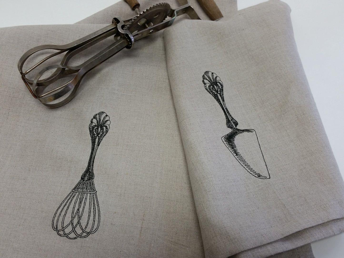 Antique Utensil Linen Tea Towel