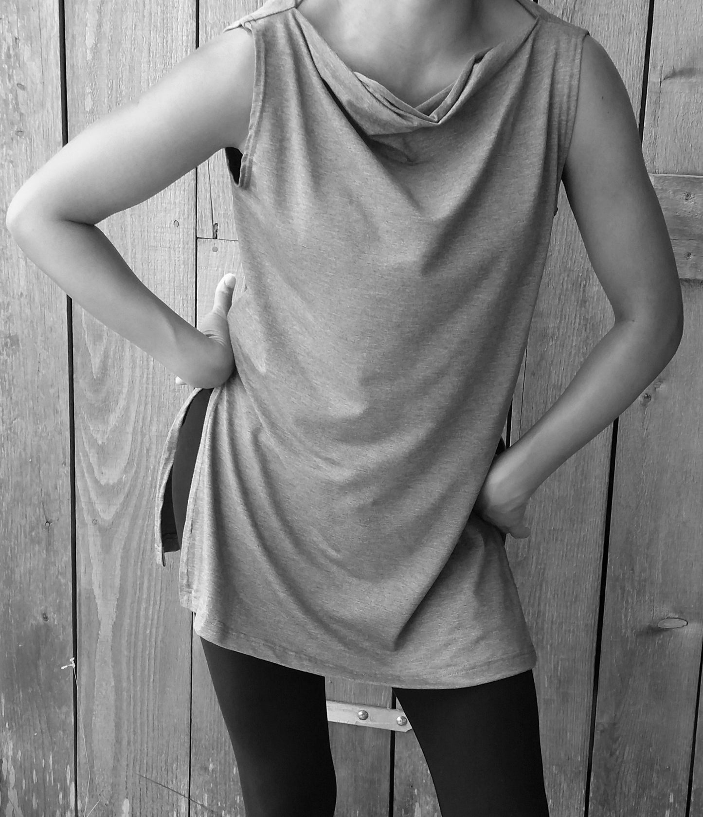 The CHLOE Bamboo Drape Neck Sleeveless Top