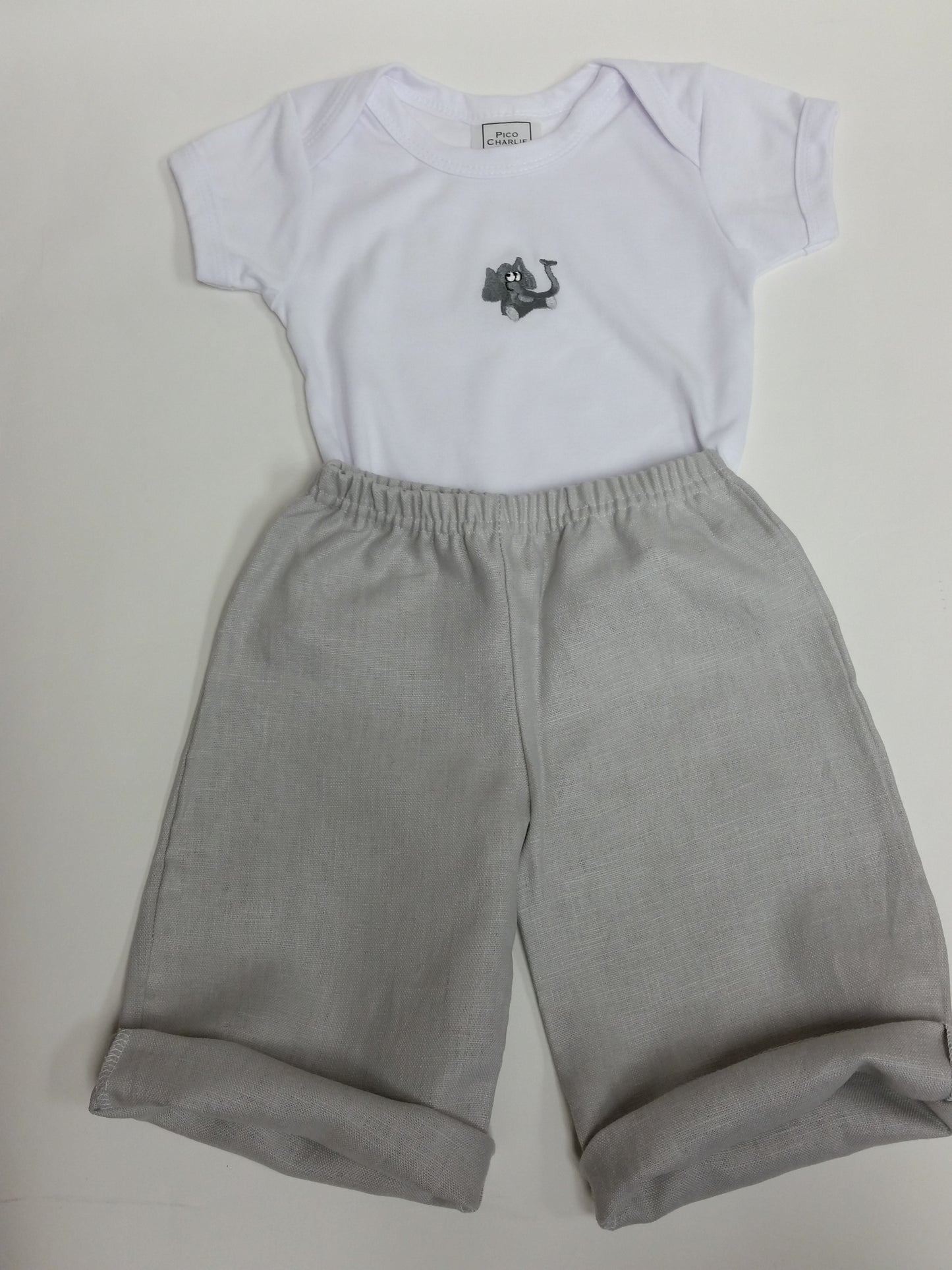Elephant Baby One Piece and Linen Barcelona Pants