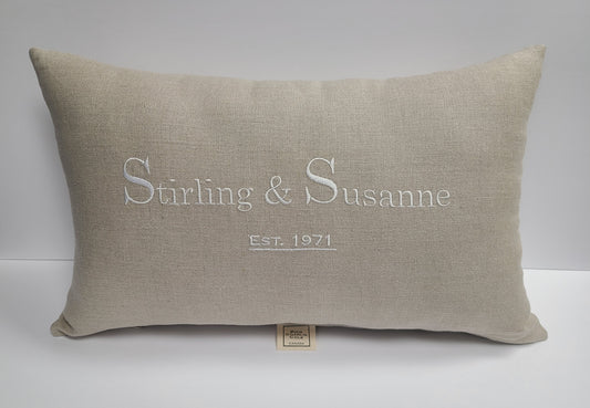 Established Custom Linen Pillow Casual Style with white Embroidery