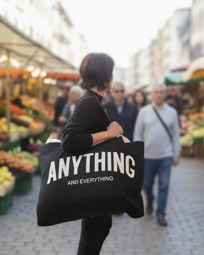 Anything and Everything Tote Bag Black