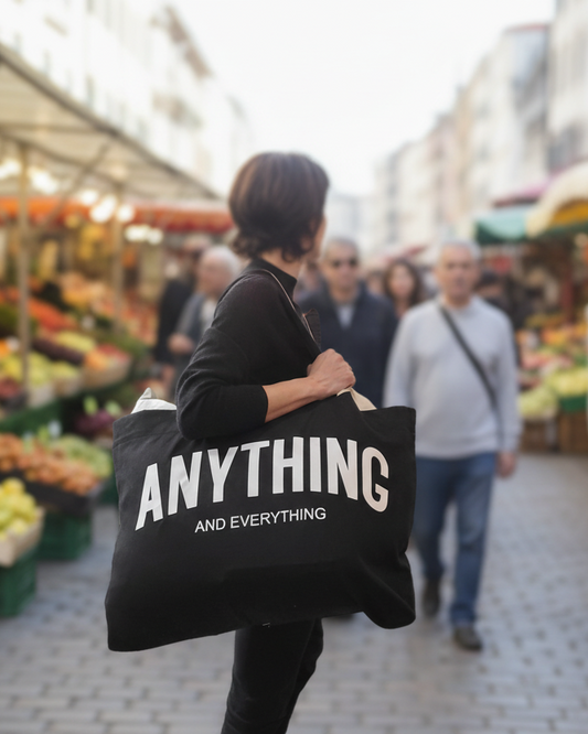 Anything and Everything Tote Bag Black