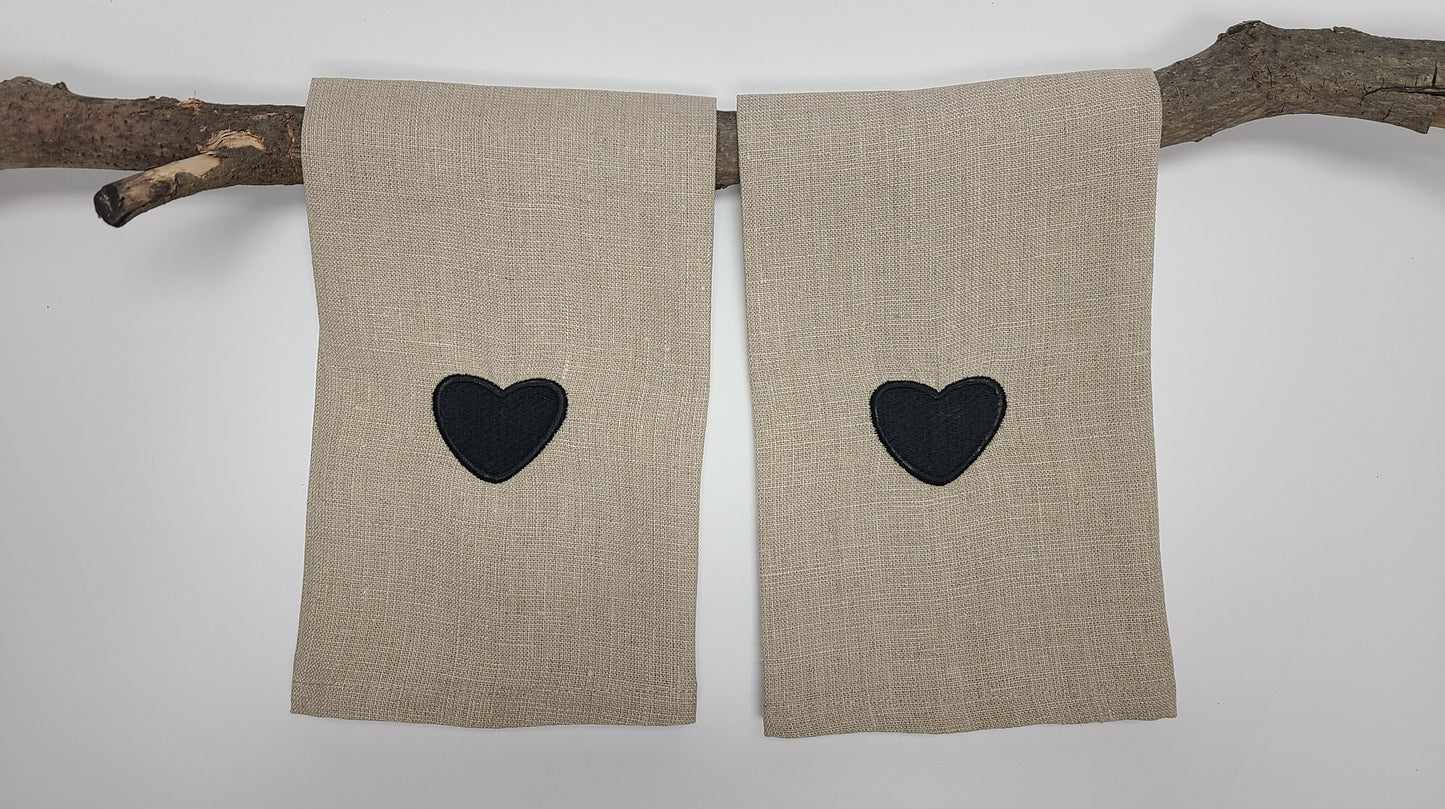 Heart Natural Linen Fingertip Towel set of 2