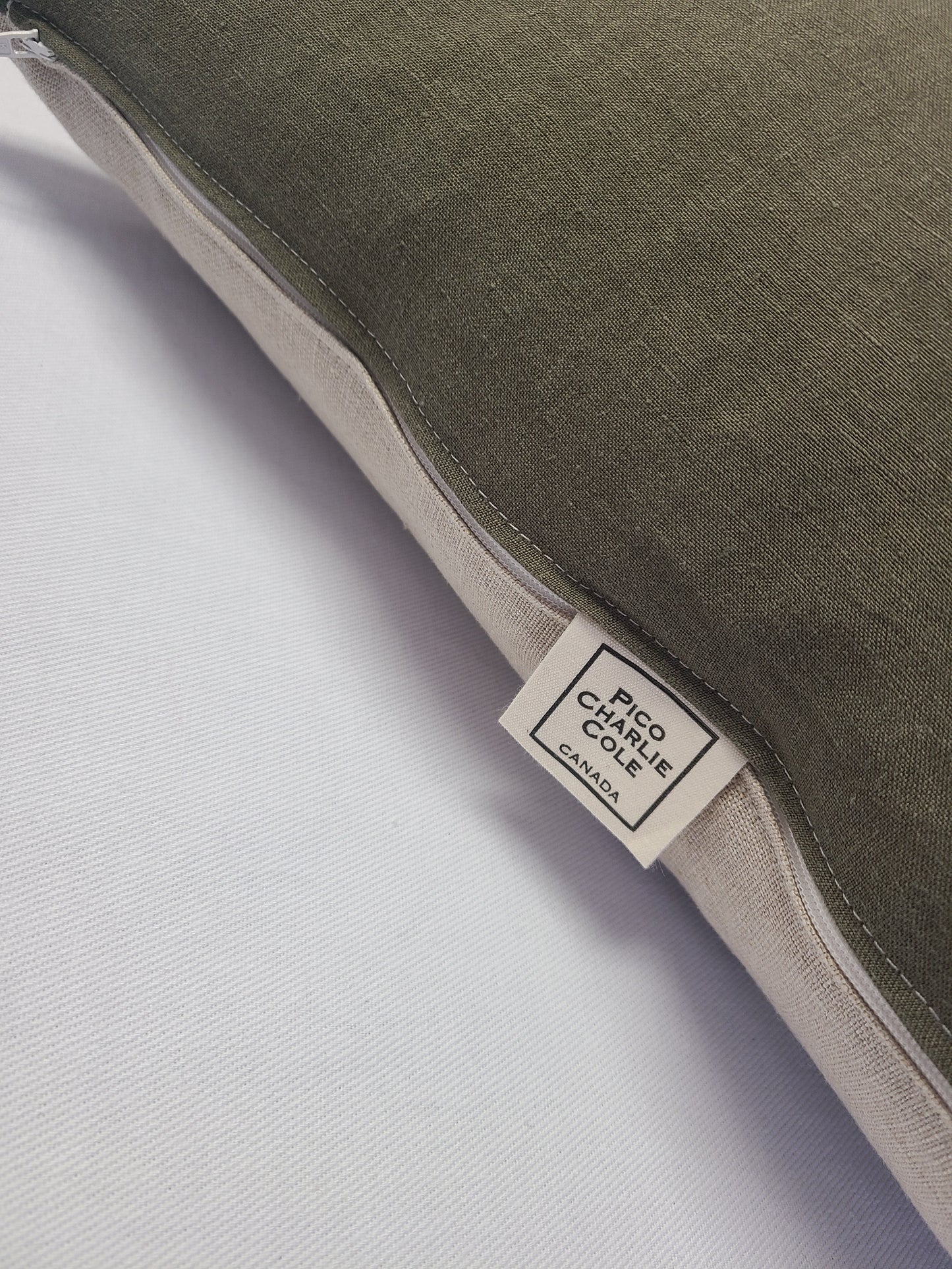 Olive/Natural Linen Pillow 20"