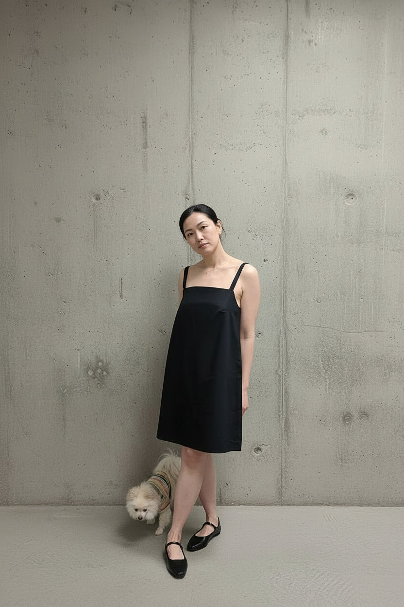 Ava Linen A-Line Dress Black