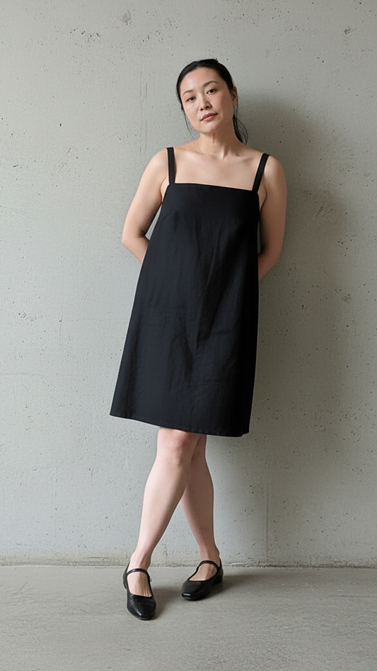 Ava Linen A-Line Dress Black