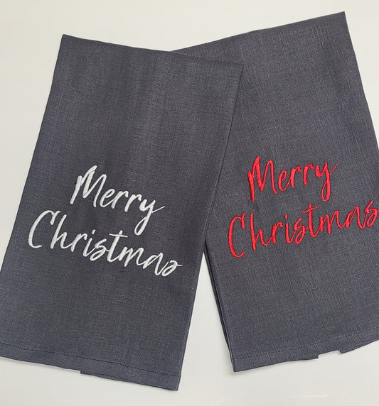 Merry Christmas Linen Tea Towel