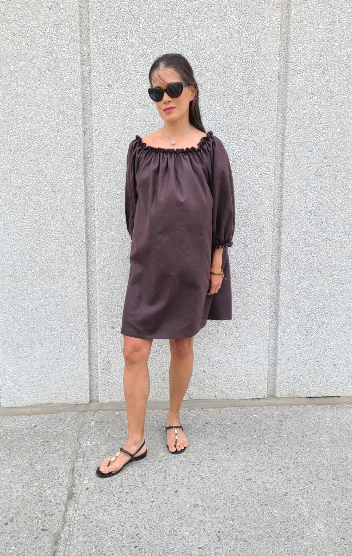 Mimi Linen Dress Chocolate Brown