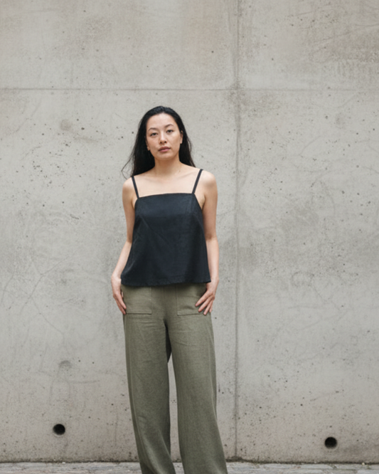 Isla Linen Top Black