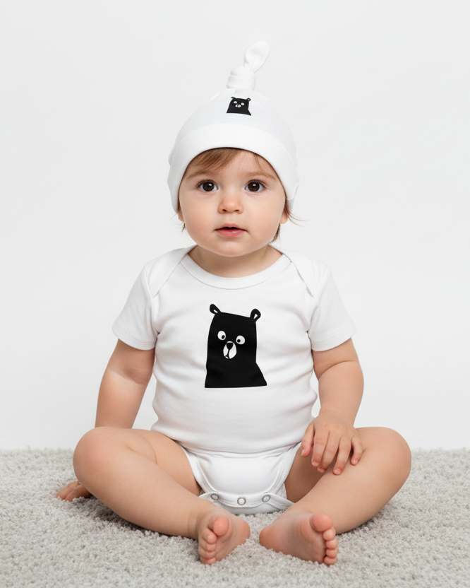 Brown Bear Baby One Piece + Brown Bear Baby Hat Set