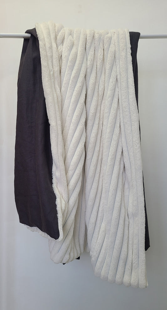 Charcoal Grey Linen with Cream Corded Chenille Throw