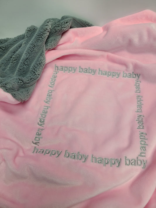 Happy Baby Blanket Pink with  Grey Corded Back