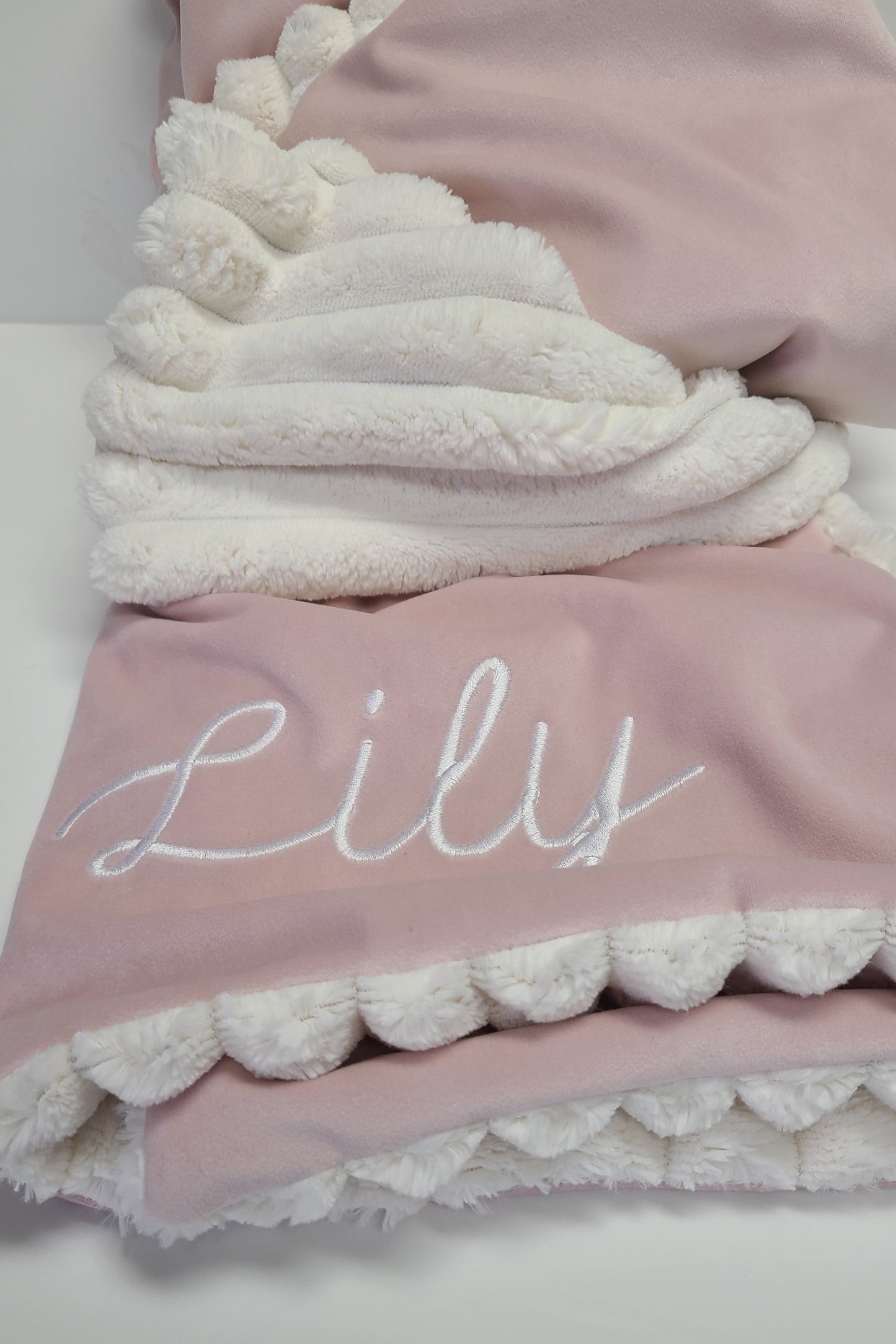 Personalized Blush Pink Velvet Baby Blanket with Corded Chenille Back