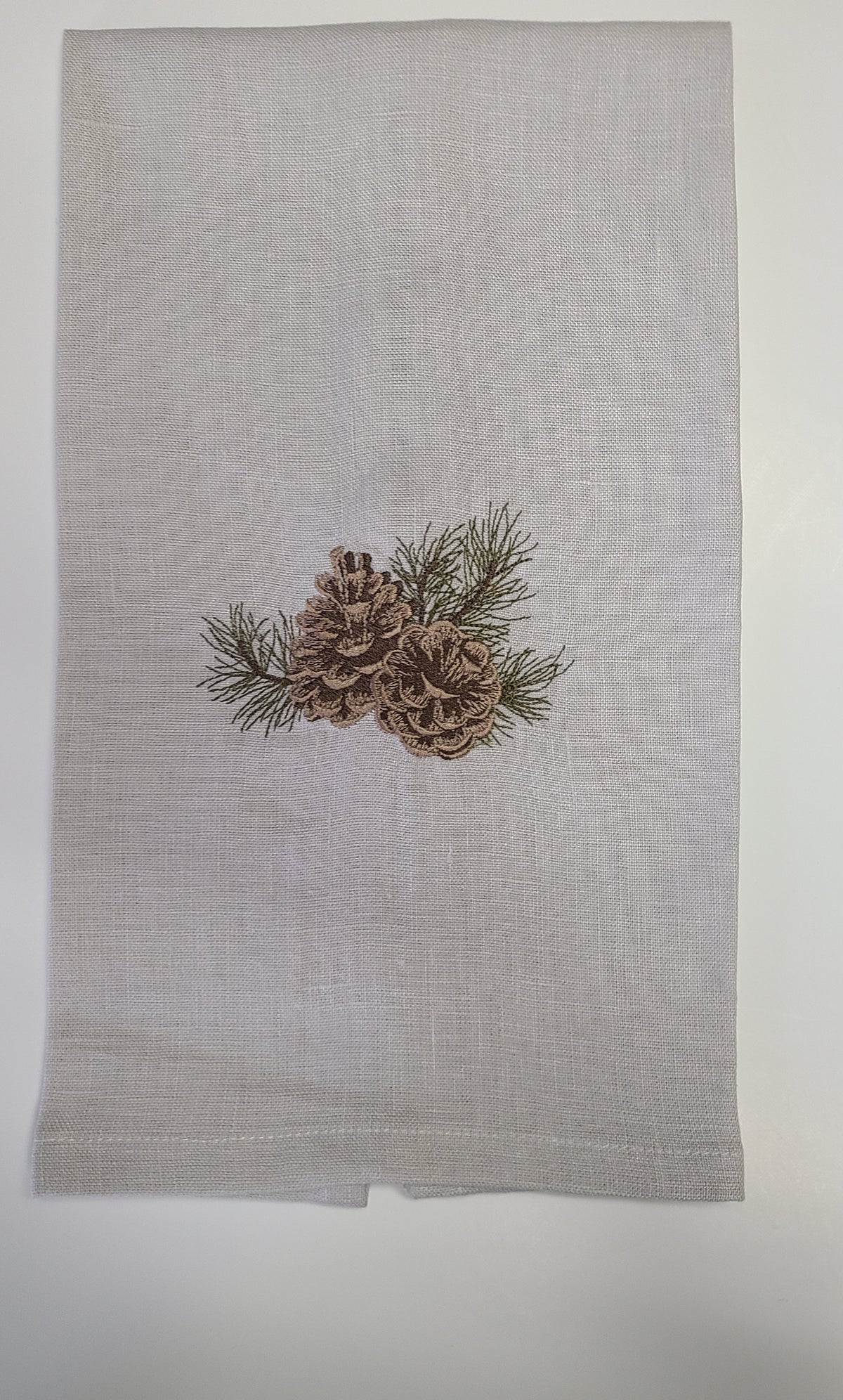 Pine Cone Linen Tea Towel in Dove Grey