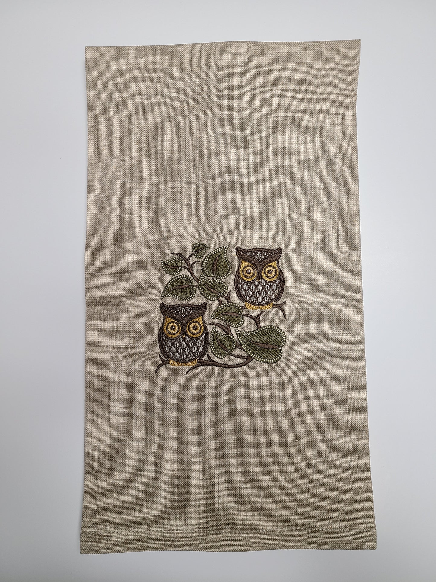 Retro Owl Linen Tea Towel Natural