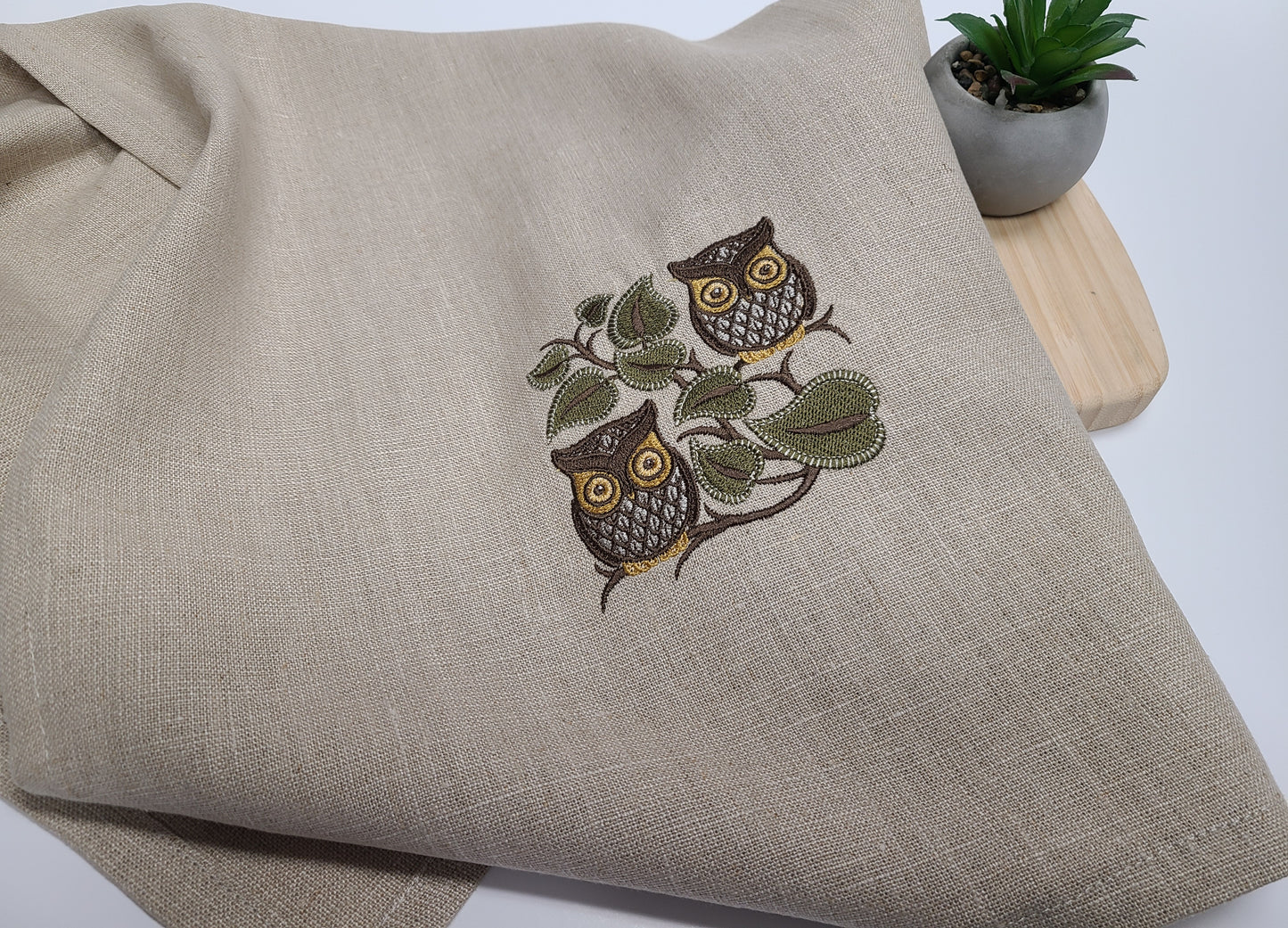 Retro Owl Linen Tea Towel Natural