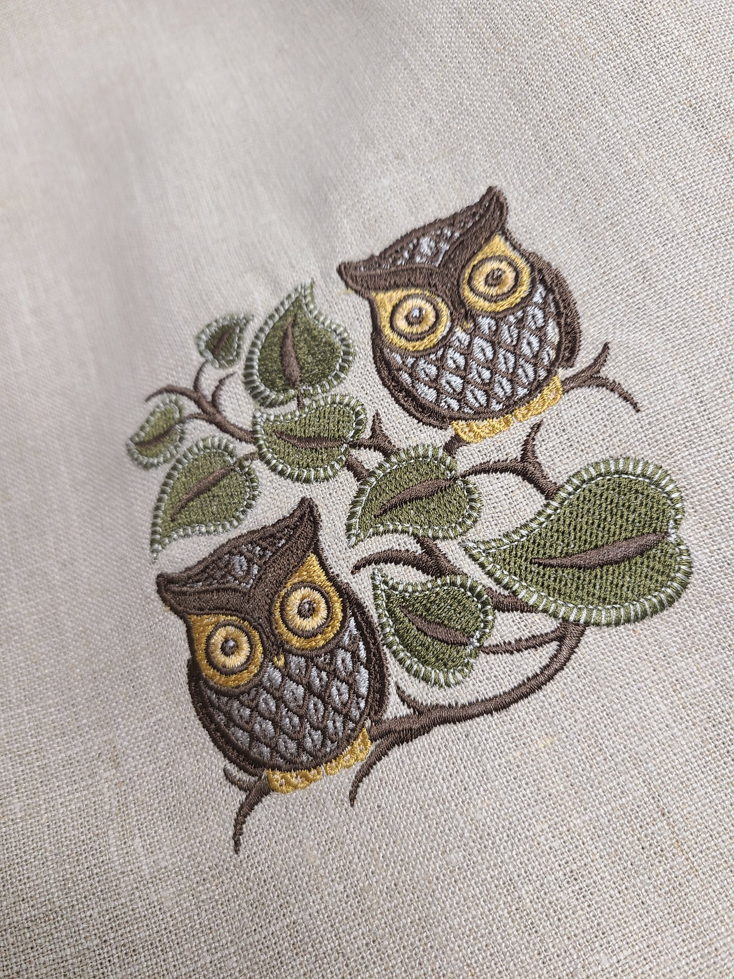 Retro Owl Linen Tea Towel Natural