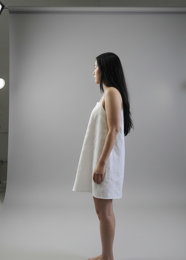 Ava Linen A-Line Dress White