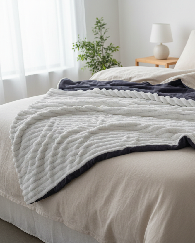 Charcoal Grey Linen with Cream Corded Chenille Throw