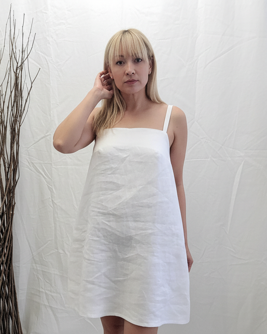 Ava Linen A-Line Dress White