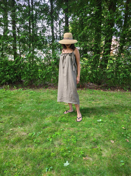Gracie Linen Dress Long Olive