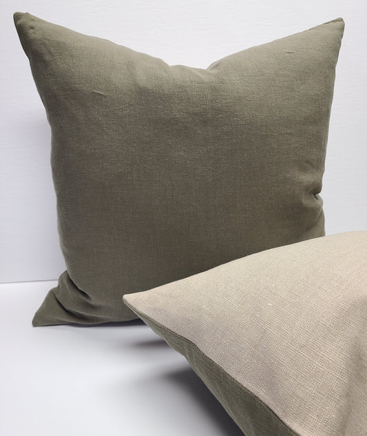 Olive/Natural Linen Pillow 20"