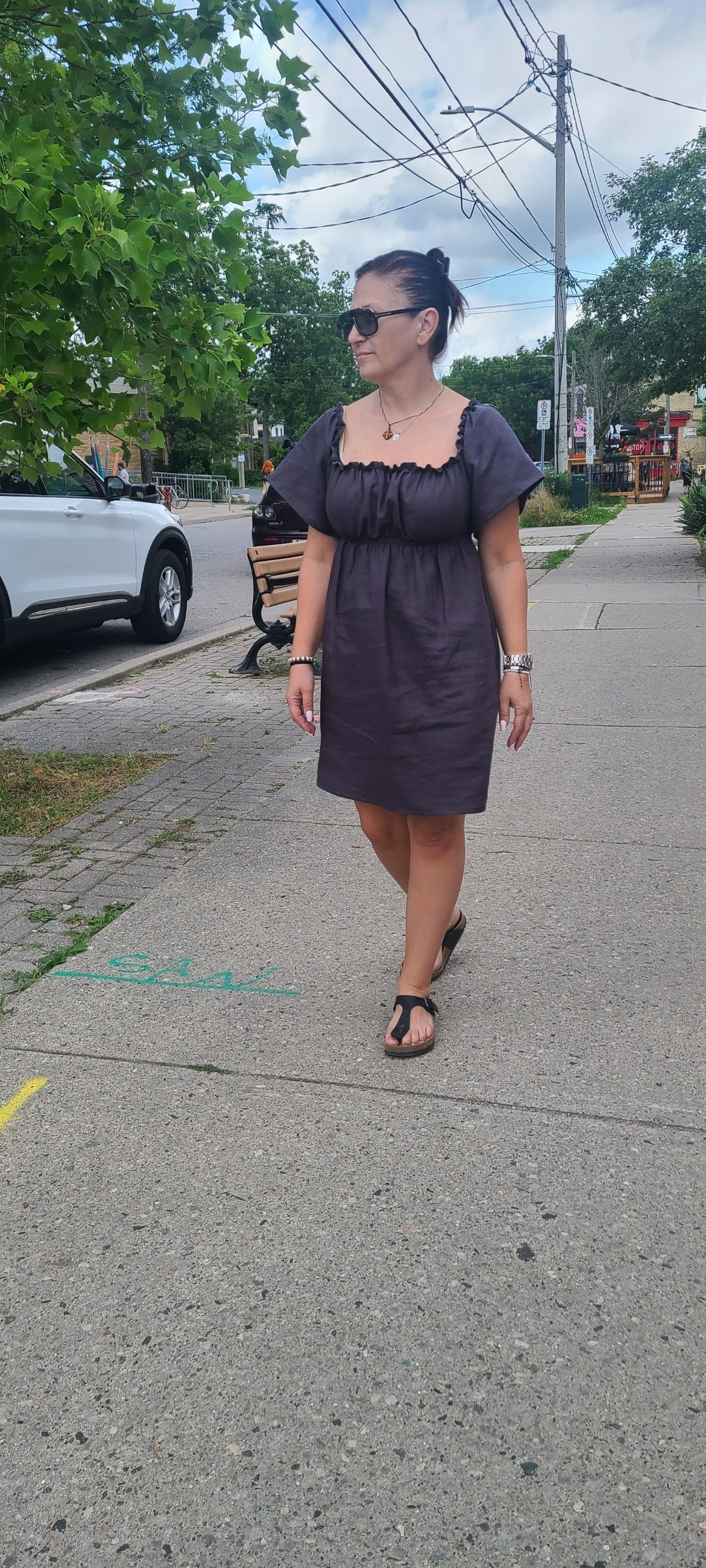 Juniper Linen Dress Charcoal Grey Short