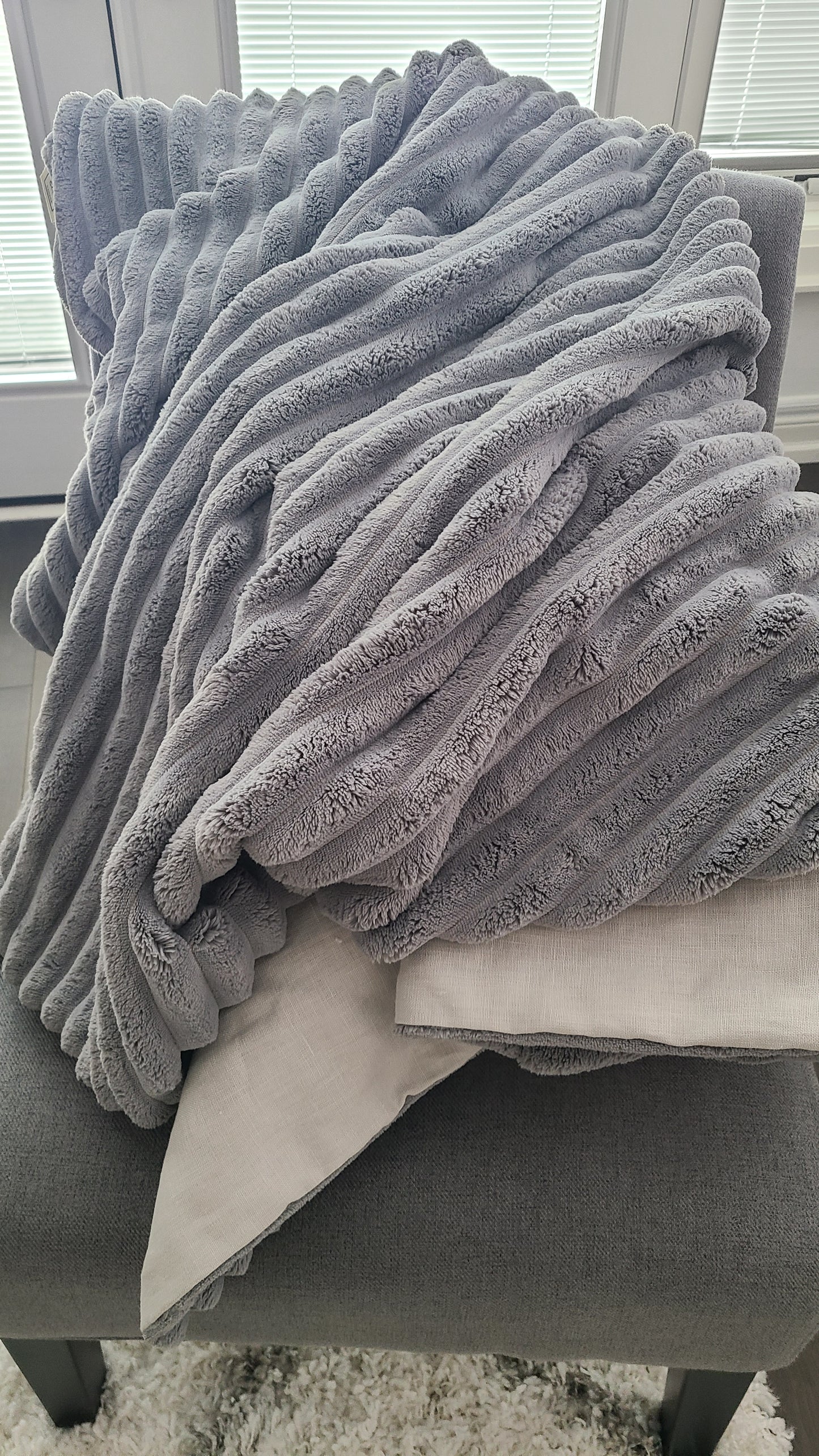 Dove Grey Linen with Silver Grey Corded Chenille Throw