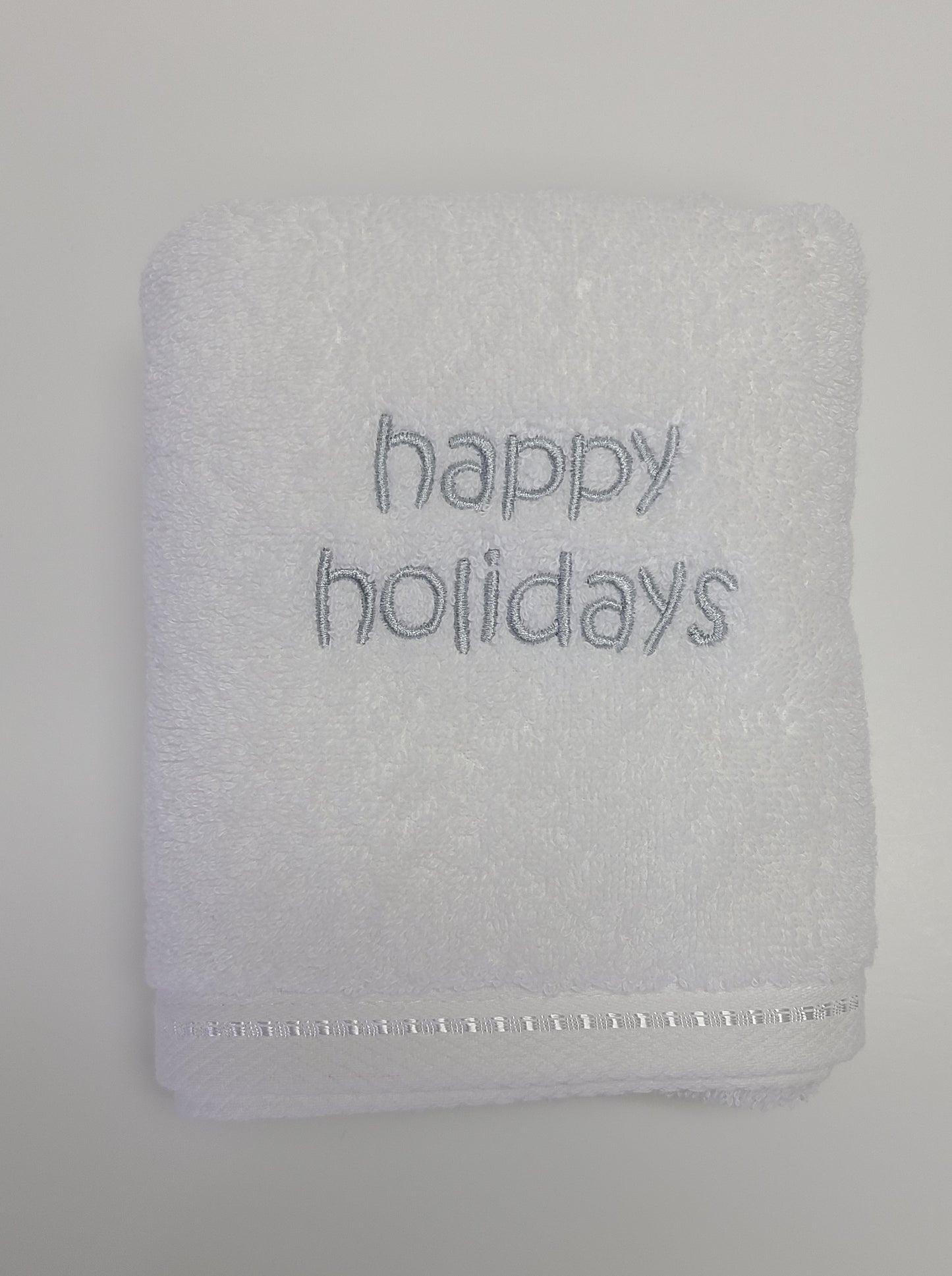 Happy holidays Hand Towel Silver Grey Embroidery