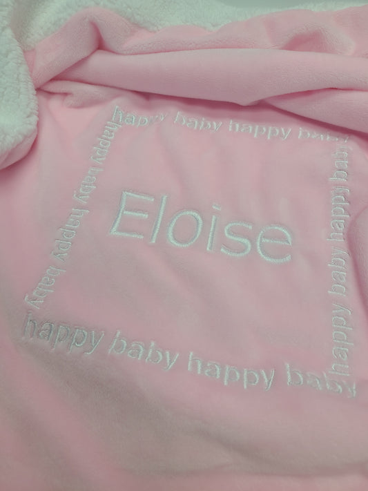 Personalized Happy Baby Blanket Pink with Sherpa
