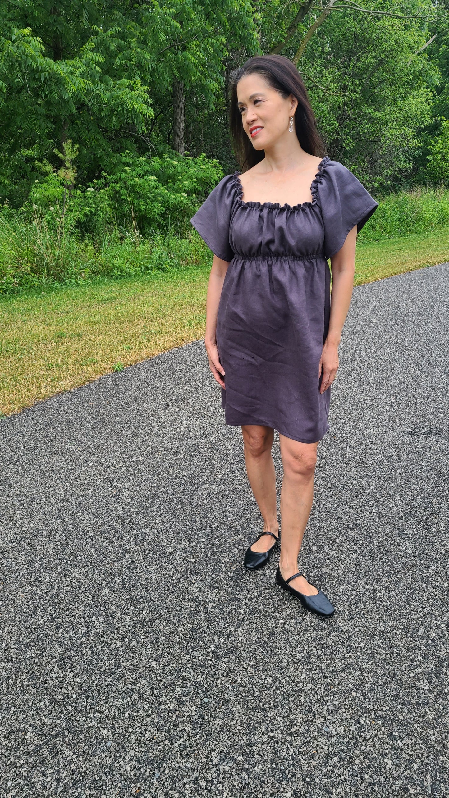 Juniper Linen Dress Charcoal Grey Short