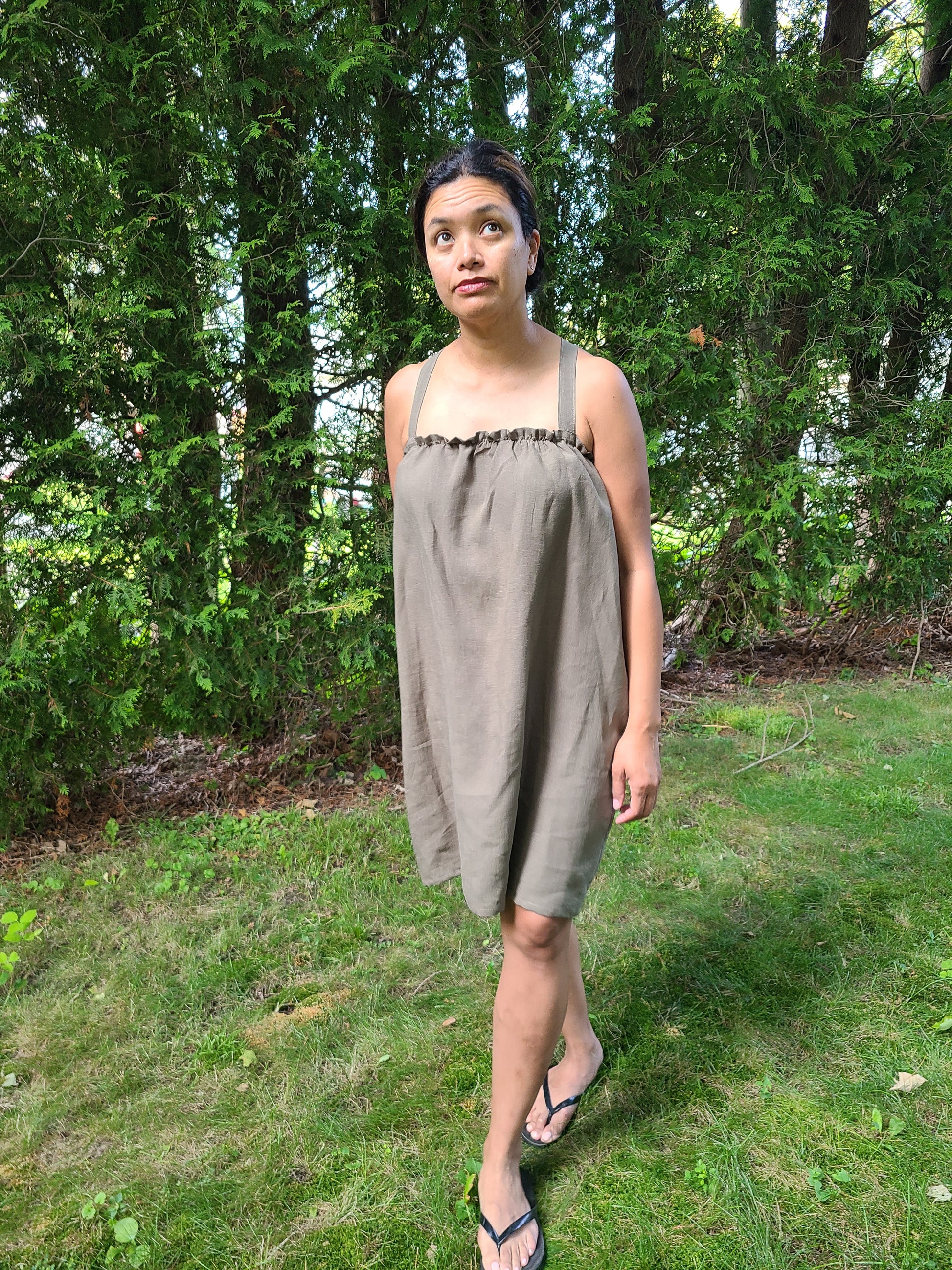 Gracie Linen Dress Short Olive Pico Charlie Cole Gracie Linen Dress Short Olive Pico Charlie Cole