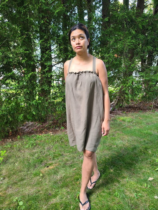 Gracie Linen Dress Short Olive