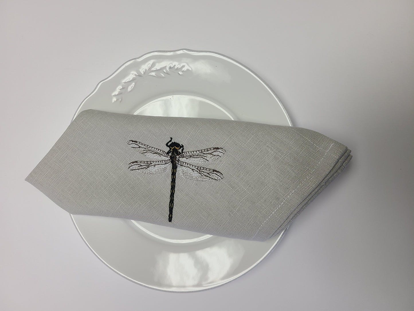 Dragonfly Linen Napkin Set/4 Dove Grey