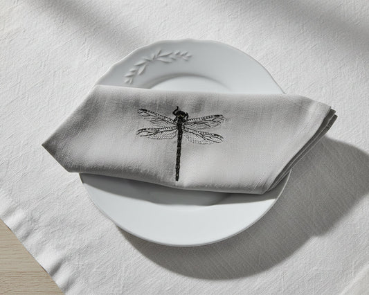 Dragonfly Linen Napkin Set/4 Dove Grey