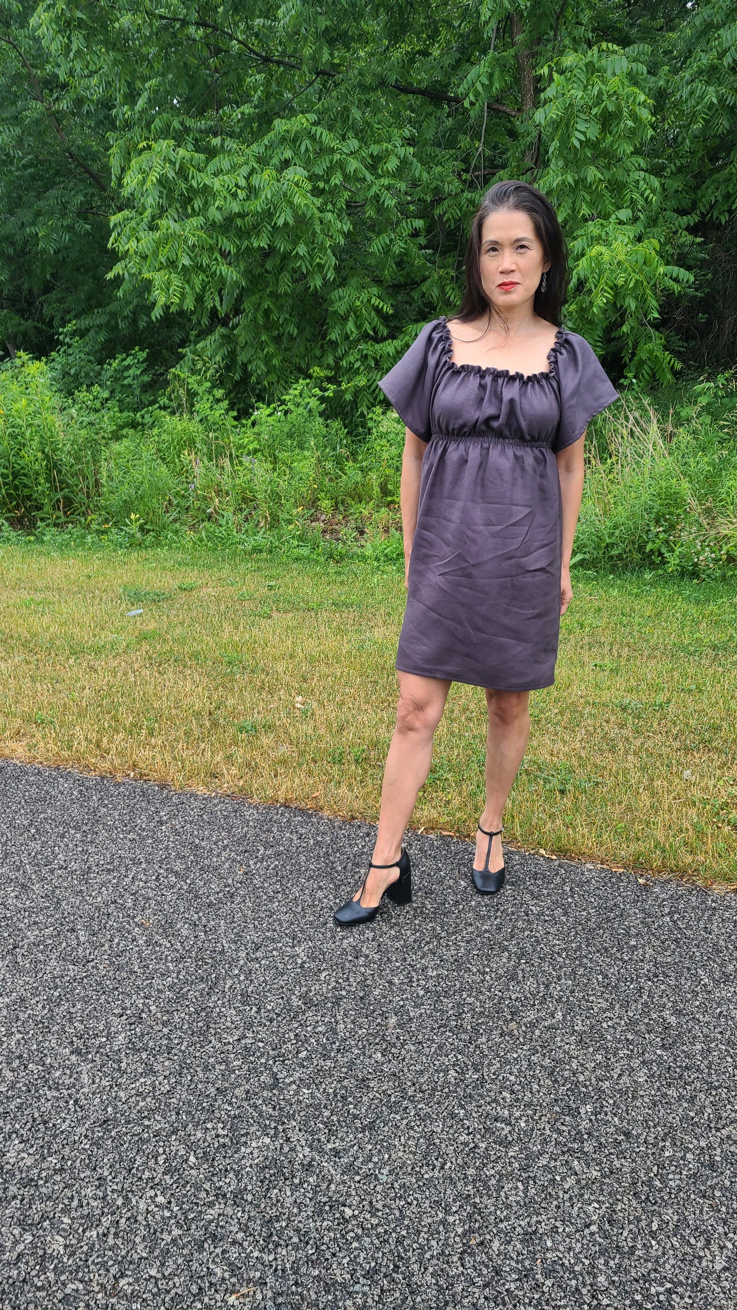Juniper Linen Dress Charcoal Grey Short