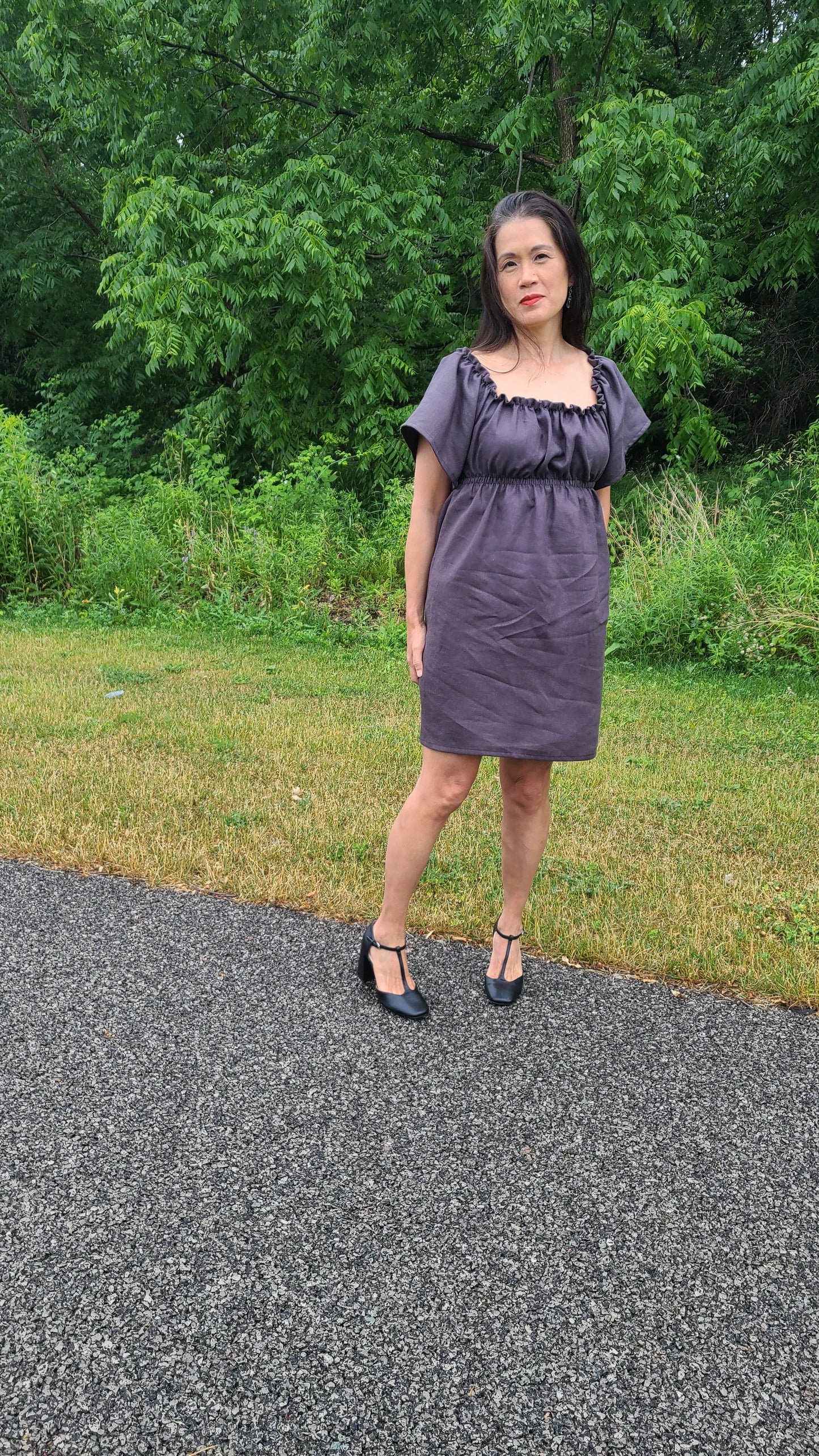 Juniper Linen Dress Charcoal Grey Short
