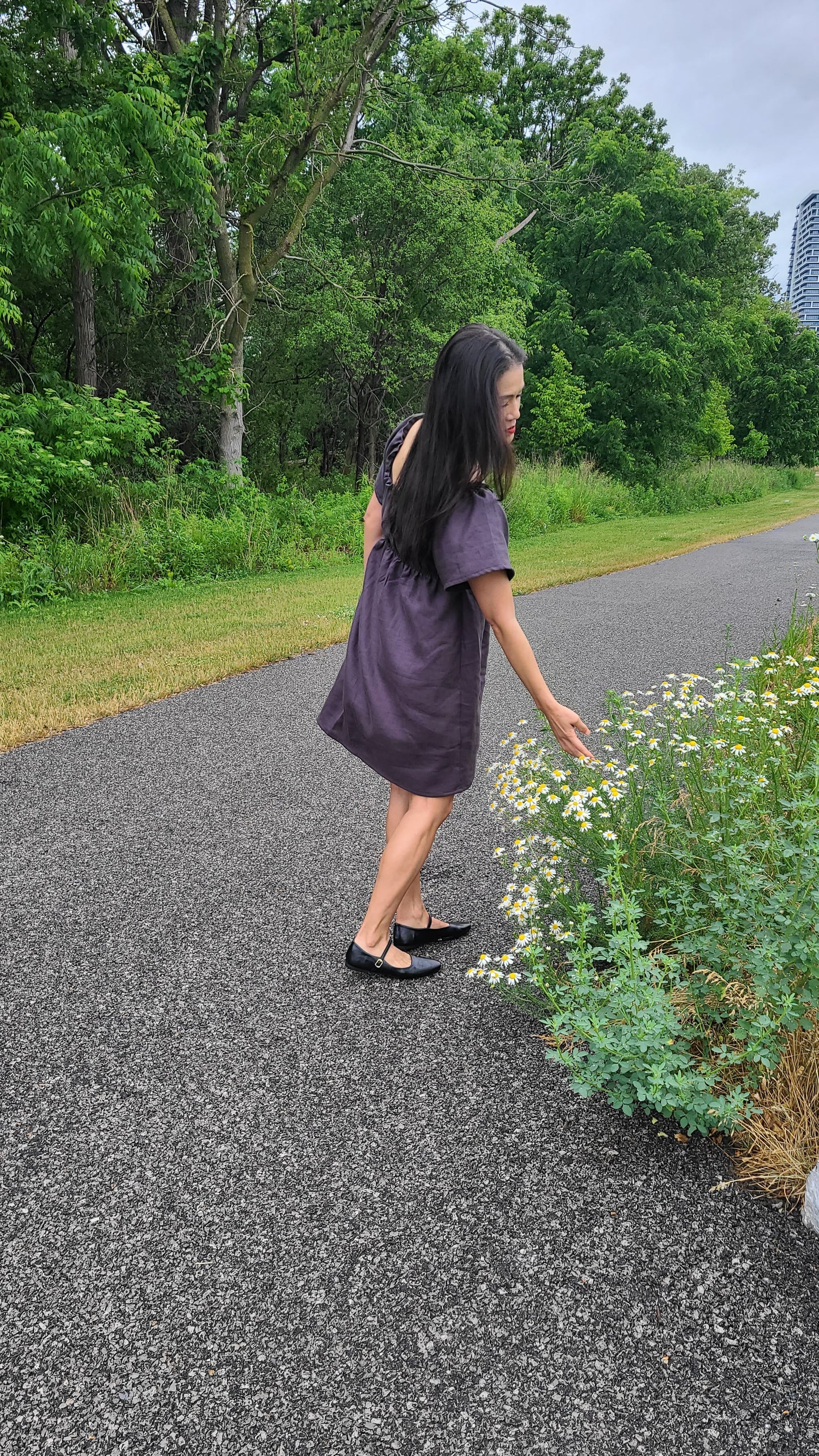 Juniper Linen Dress Charcoal Grey Short