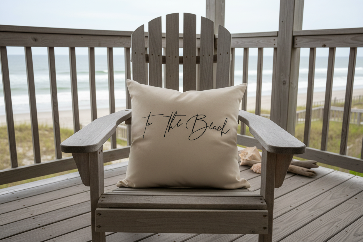 To the Beach Cotton Canvas Pillow