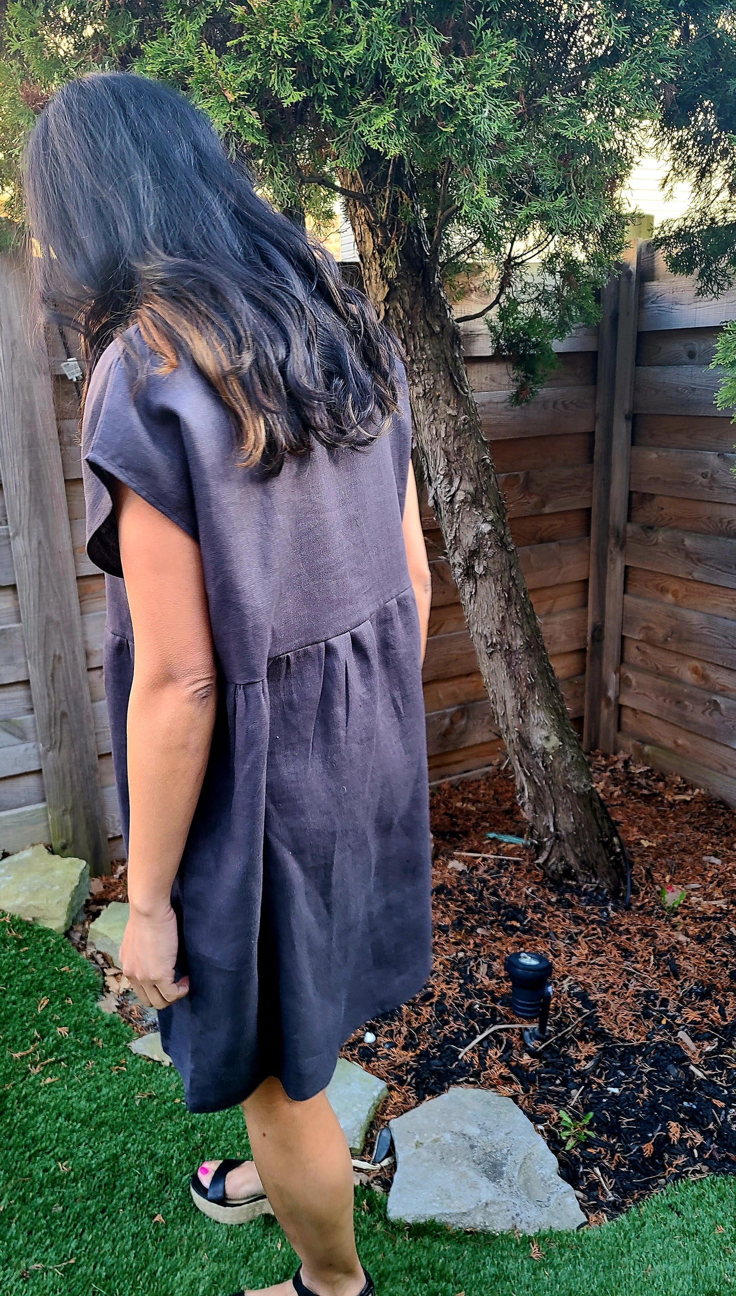 The LILY Linen Dress in Charcoal