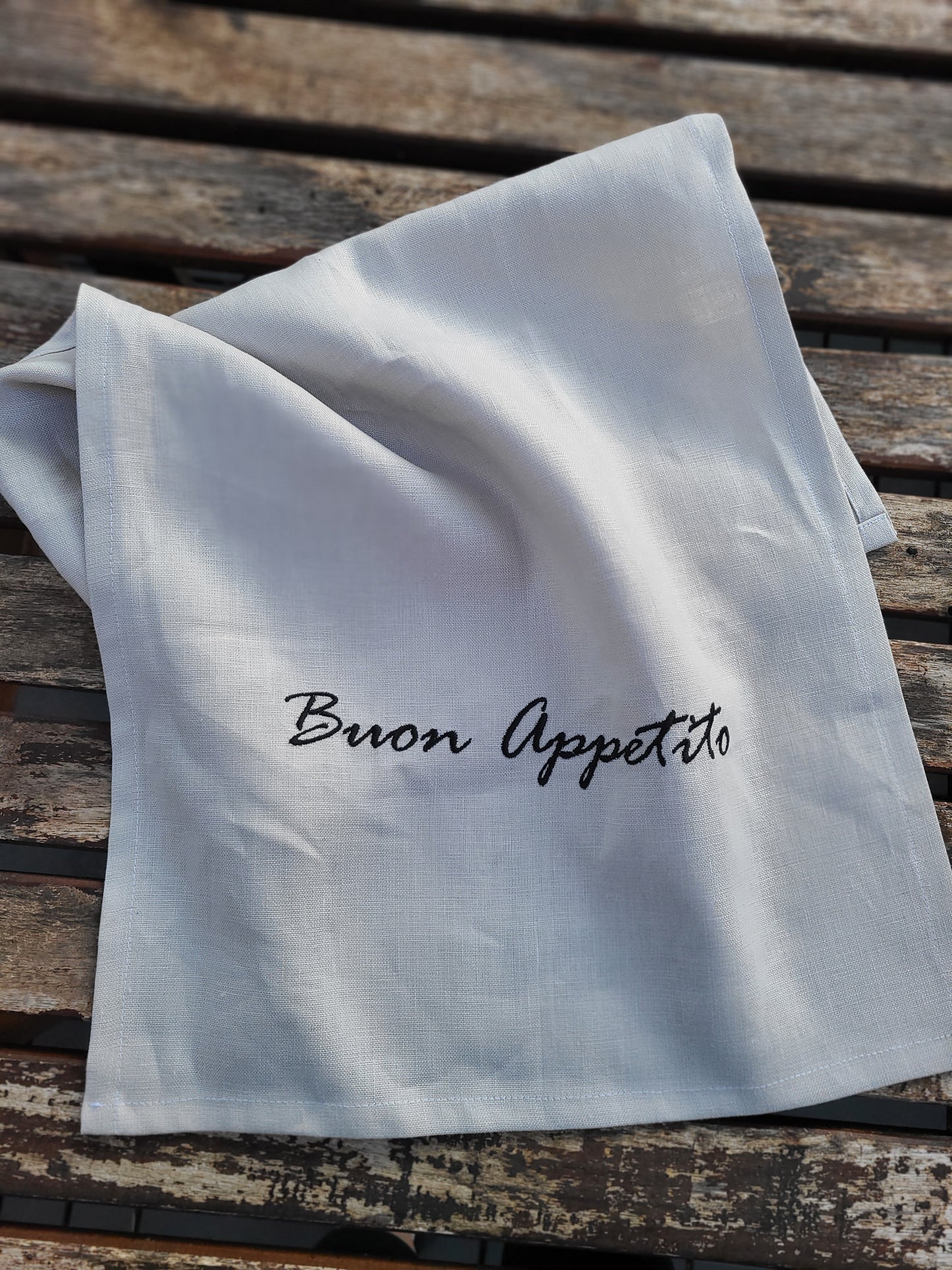 Buon Appetito Dove Grey Linen Tea Towel
