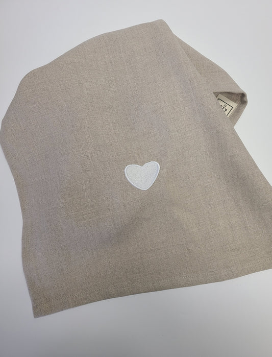 Little White Heart Linen Tea Towel
